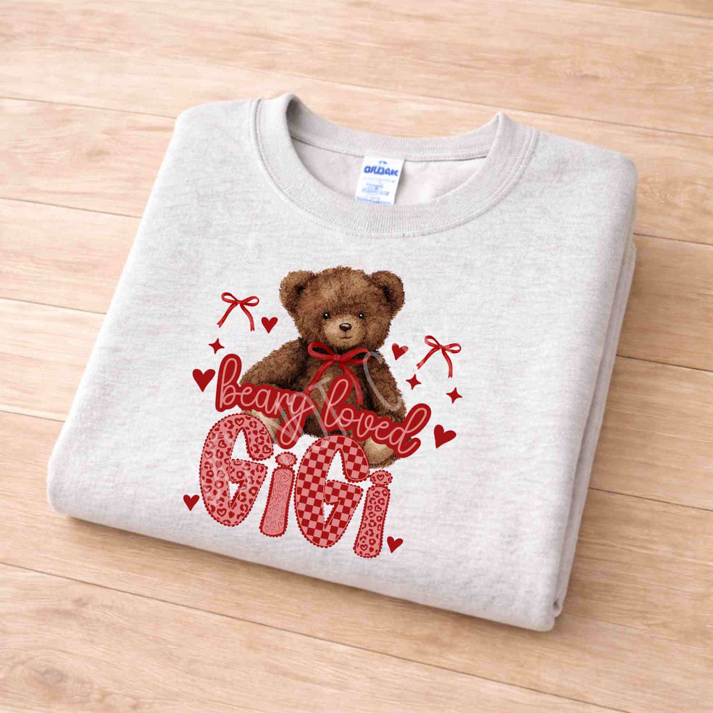 Beary Loved Mama Sweatshirt Comfort Style and Care with cute teddy bear and hearts design.