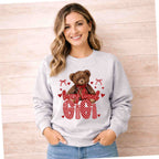 Beary Loved Mama Sweatshirt Comfort Style and Care featuring a teddy bear design in cozy Valentine patterns.
