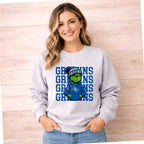 Griffins Crewneck Sweatshirt Youth Comfort and Style worn by a smiling woman, featuring a playful griffin mascot design.