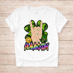 St Patricks Day Shamrockin’ Shirt featuring a colorful shamrock graphic and rock hand symbol.