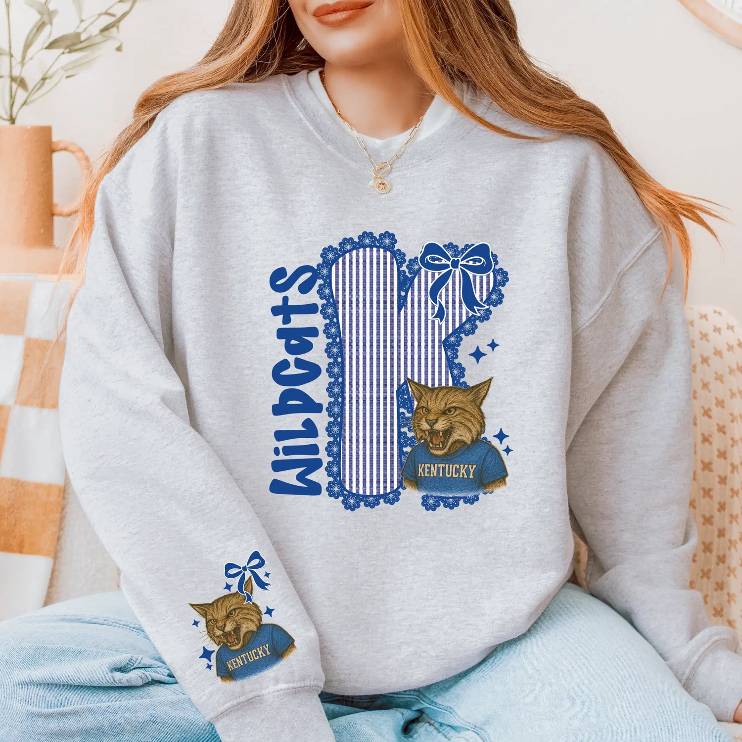 Wildcats Seersucker Sweatshirt: Game Day Crewneck, College Spirit Wear.
