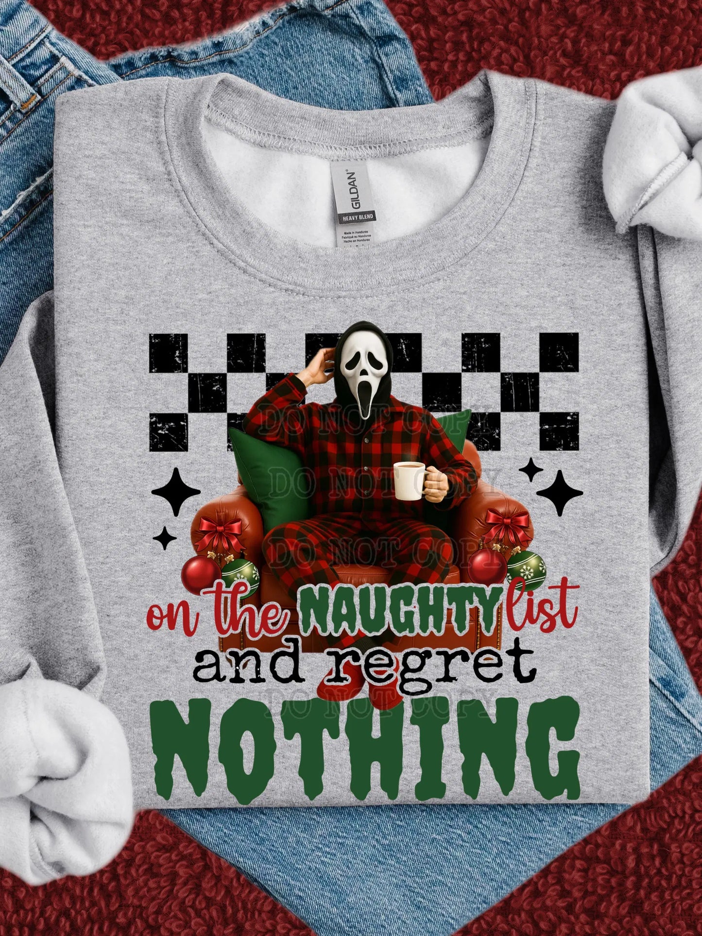 Funny "Naughty List" Christmas Sweatshirt: Scream-Inspired Holiday Crewneck
