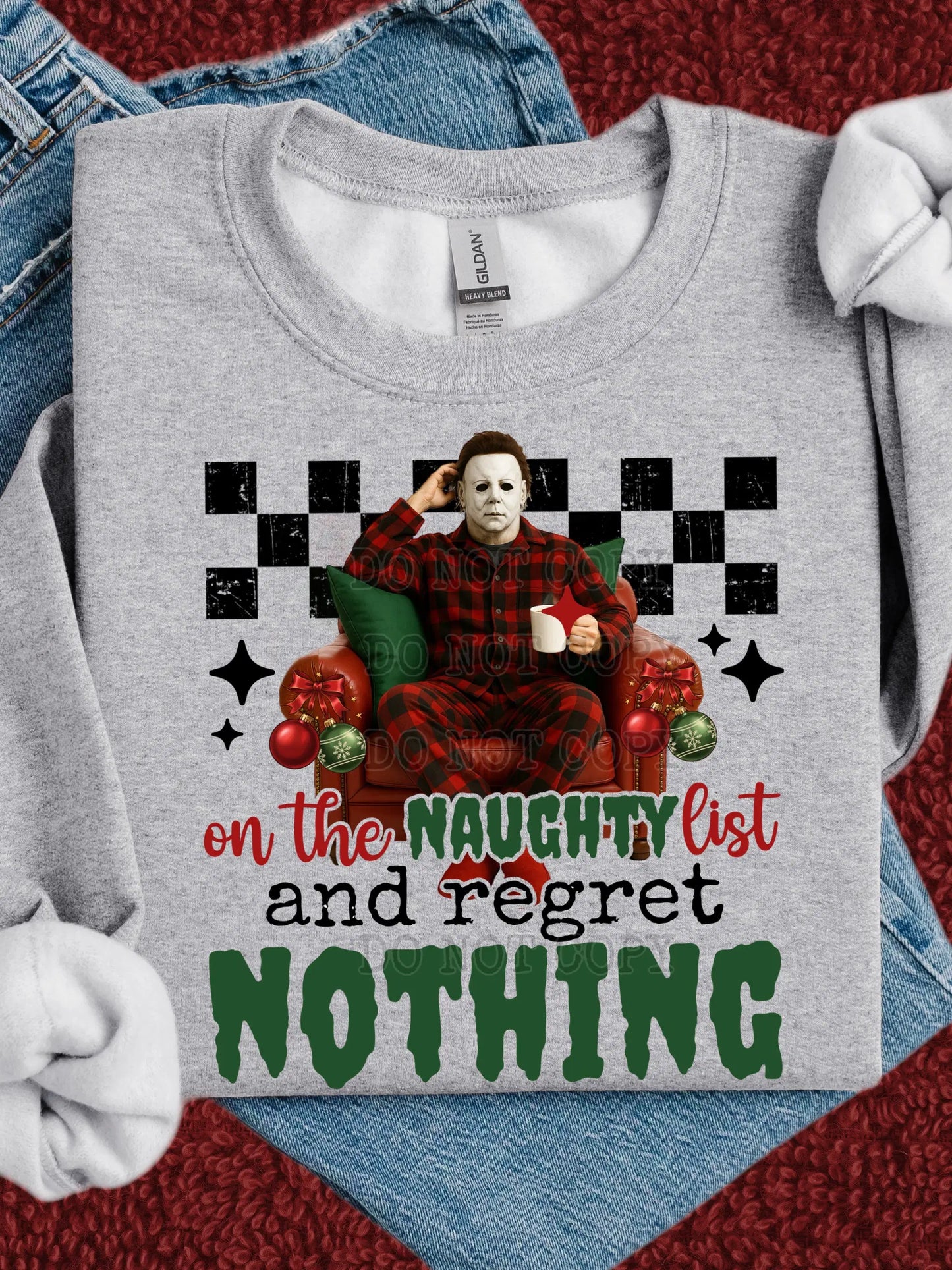 Michael Myers Christmas Sweatshirt: Naughty List & Regret Nothing Crewneck