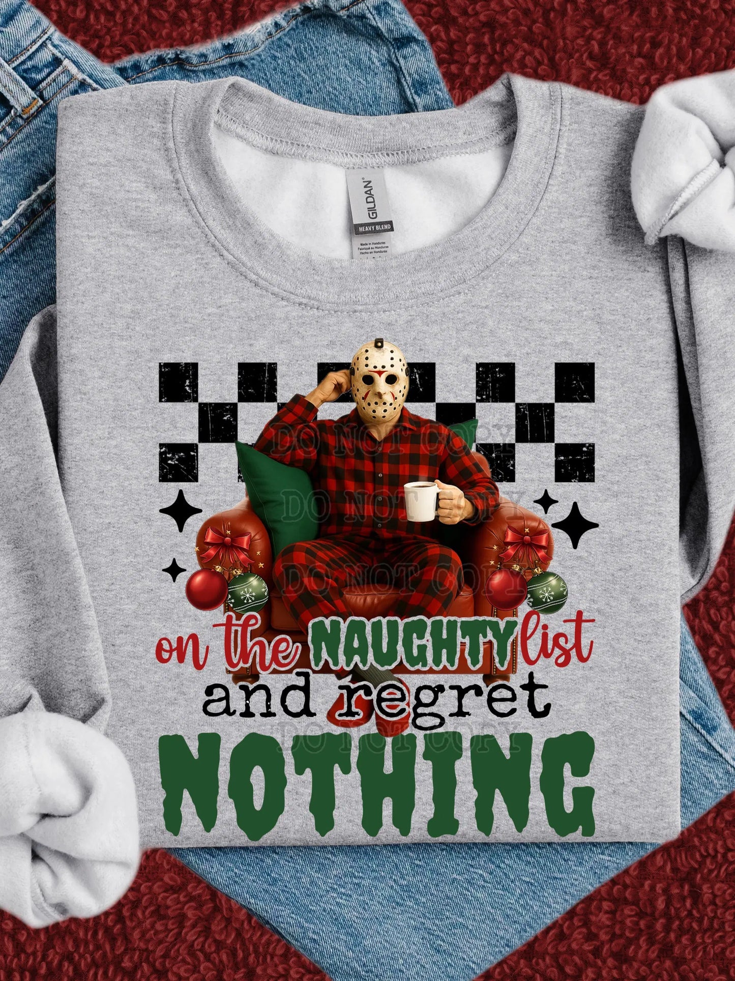 Funny Christmas Sweatshirt - Jason Voorhees on Naughty List Holiday Crewneck - Great Gift!