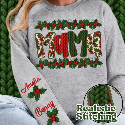 Personalized Mama Christmas Sweatshirt with Custom Names on Sleeve - Becca's Banging Designs