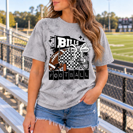 Heather gray T-shirt with centered Bills football game day graphic print