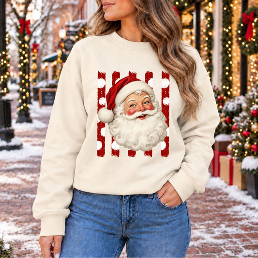 Cream crewneck sweatshirt with vintage Santa graphic front