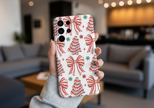 *Pre-Order* Holiday Bow & Tree Print Phone Case – Christmas Phone Case