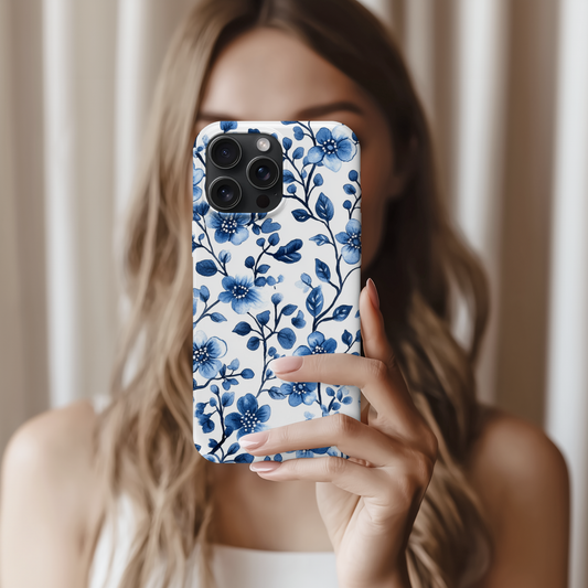 *Pre-Order* Classic Blue Botanical Phone Case – Soft Flower Design