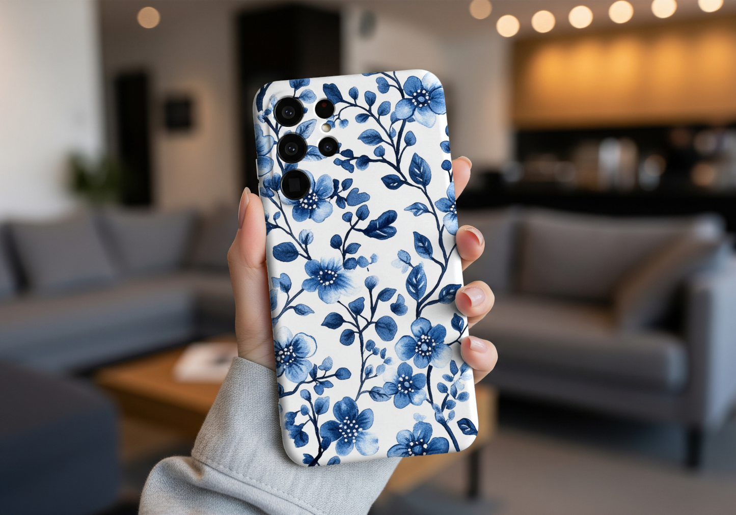 *Pre-Order* Classic Blue Botanical Phone Case – Soft Flower Design