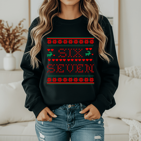 SIX-SEVEN Ugly Christmas Sweatshirt – Festive Holiday Crewneck with Sleeve Detail