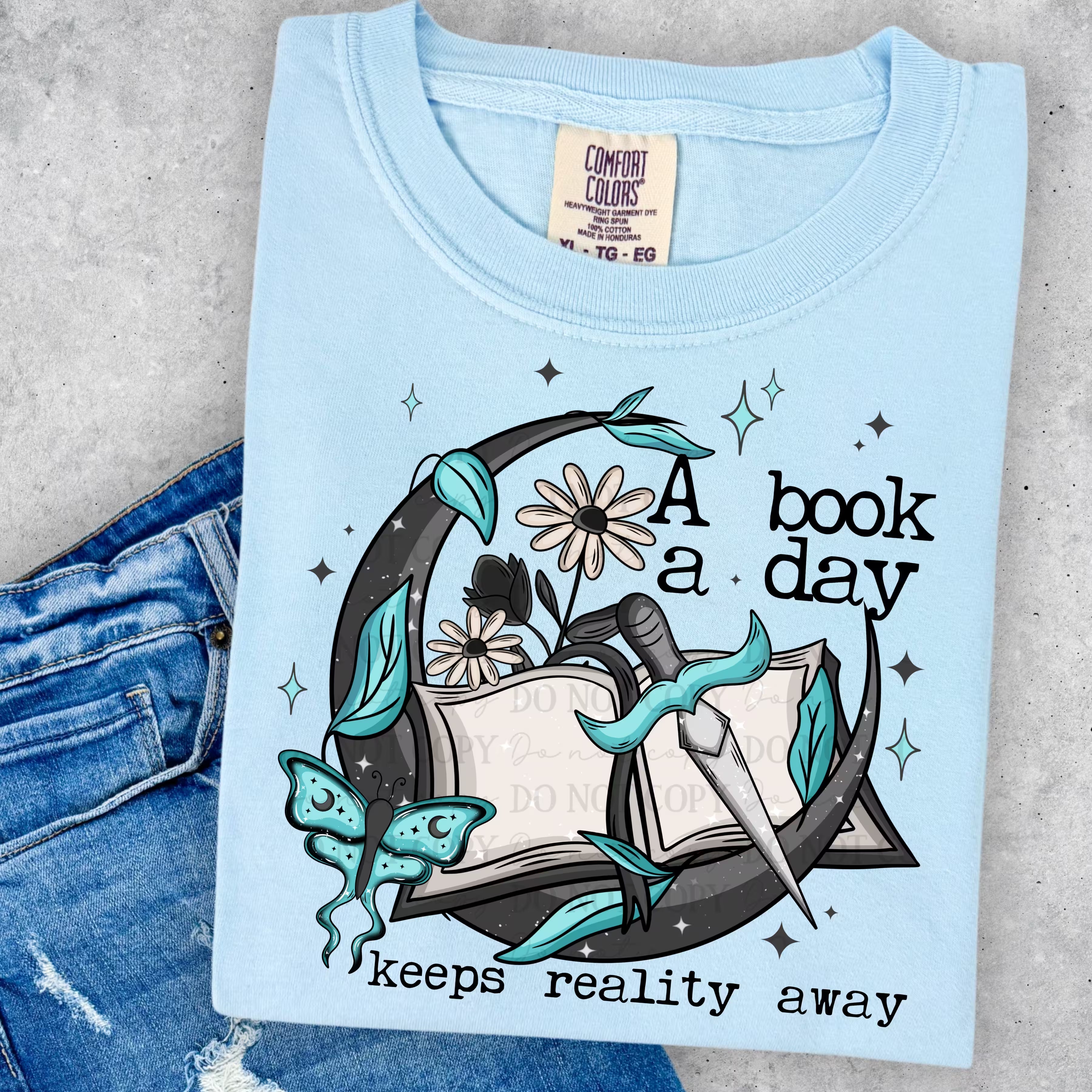 A Book a Day Keeps Reality Away Comfort Colors Graphic Tee | Book Lover Shirt
