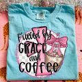 Fueled by Grace and Coffee Comfort Colors Graphic Tee | Christian Coffee Lover Shirt