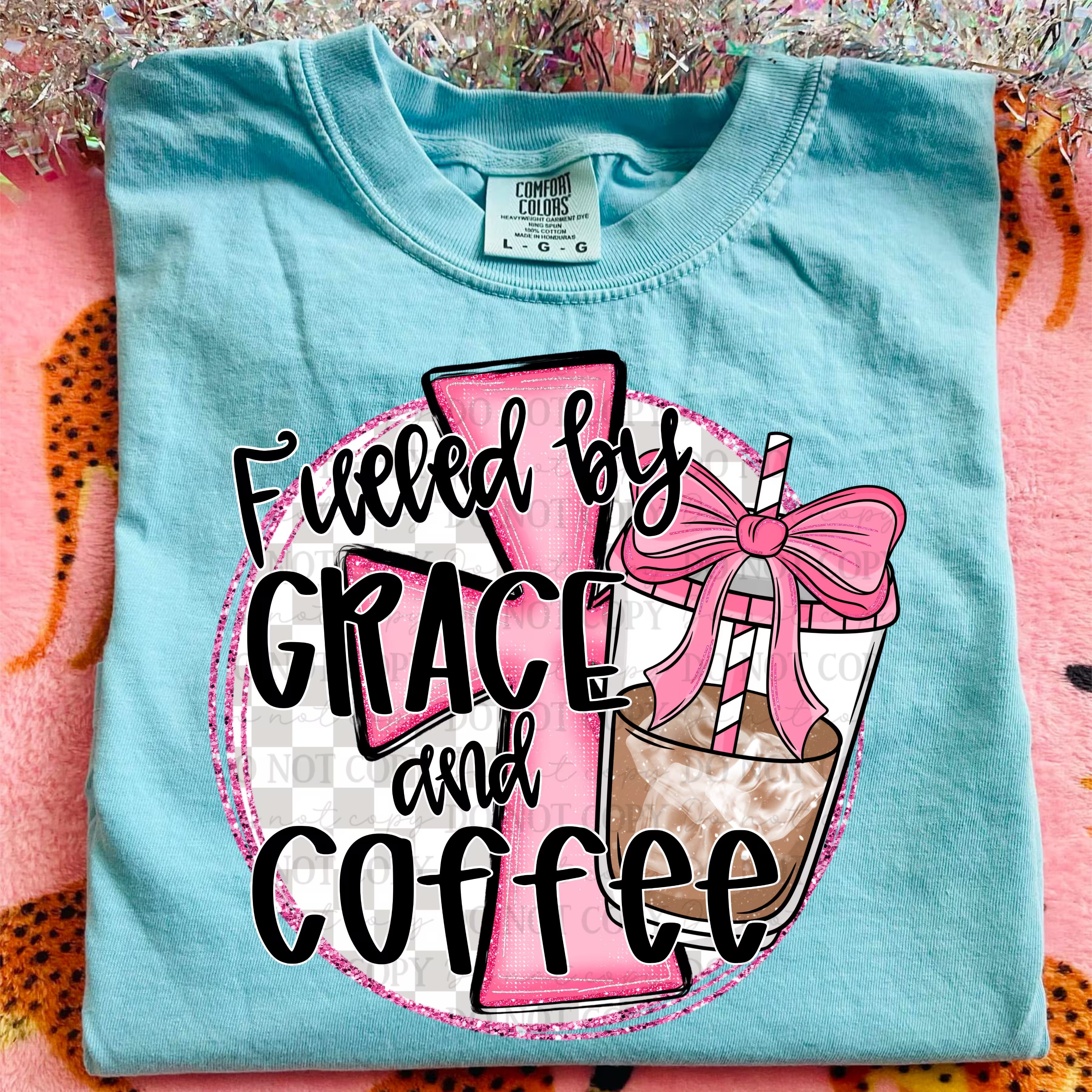 Fueled by Grace and Coffee Comfort Colors Graphic Tee | Christian Coffee Lover Shirt