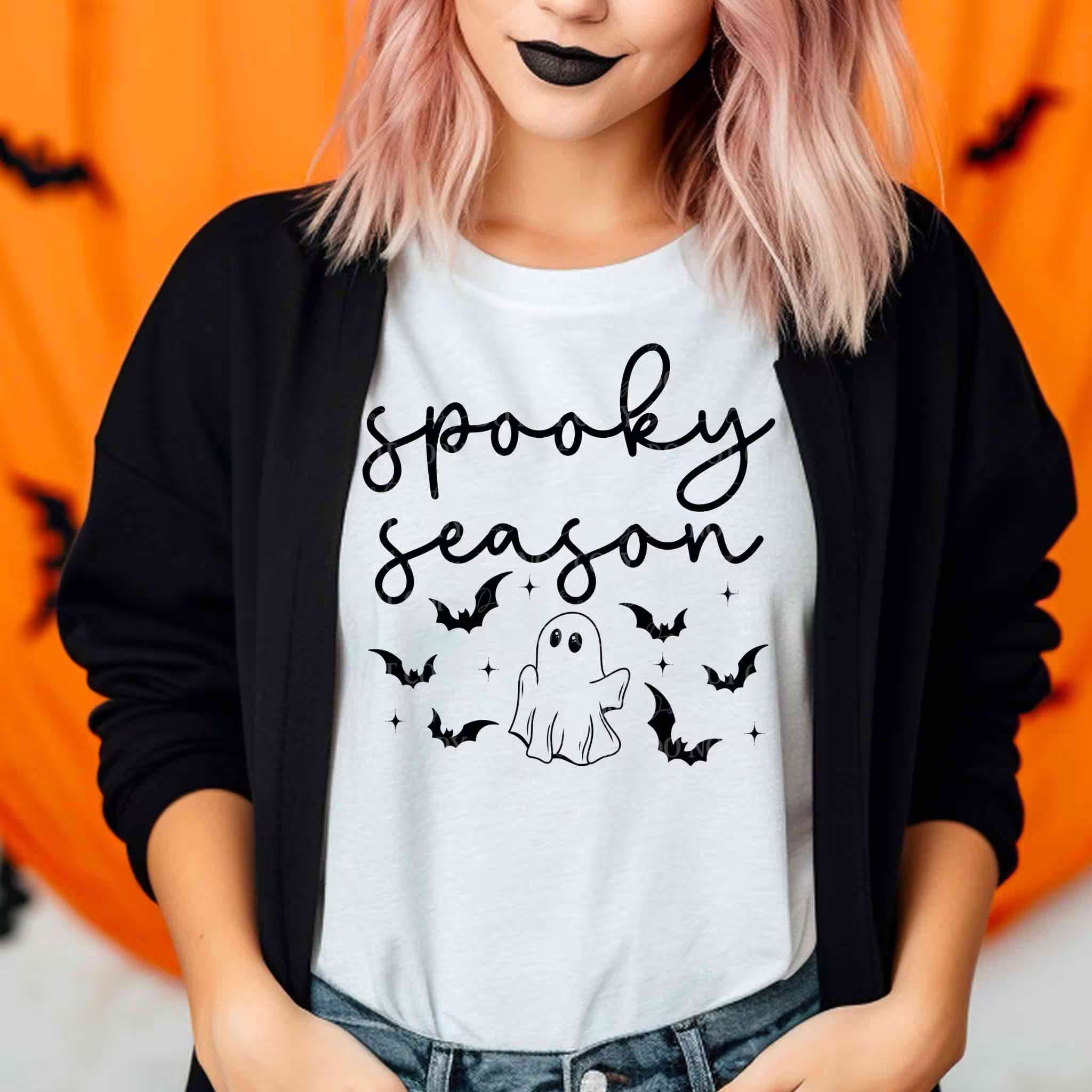 Spooky Season Ghost Halloween T-Shirt | Cute Ghost & Bats Graphic Tee