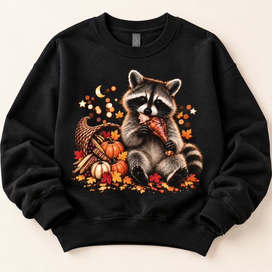 Thanksgiving Raccoon Graphic Crewneck Sweatshirt