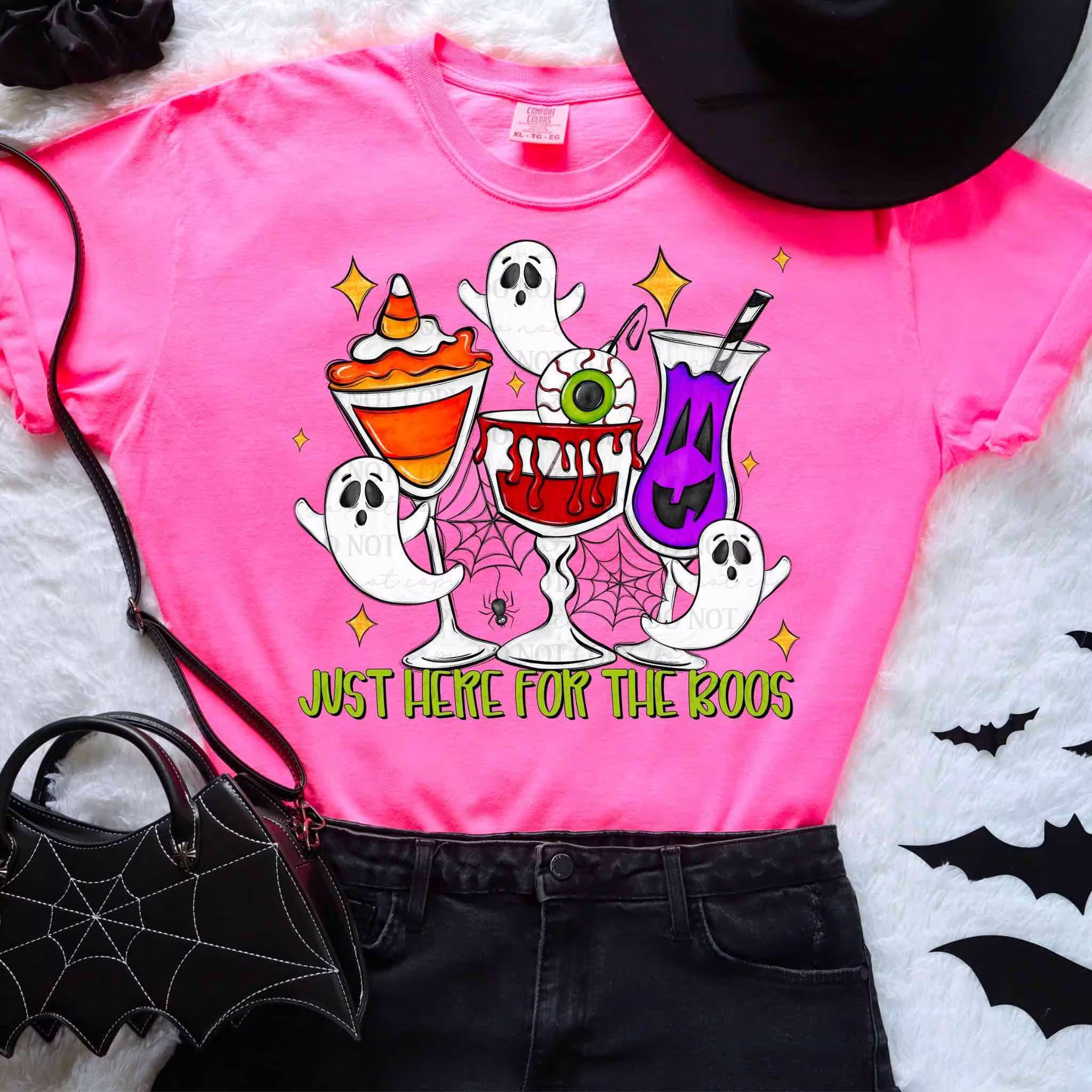 Just Here for the Boos Halloween T-Shirt | Cute Ghost Cocktail Graphic Tee