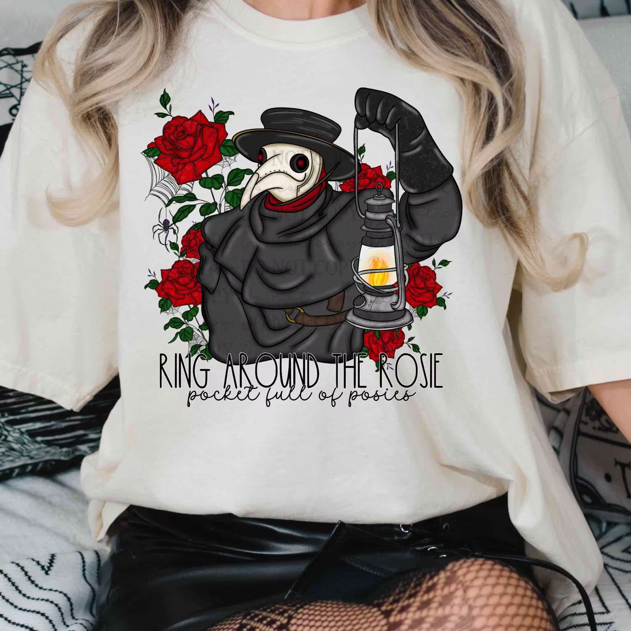 Ring Around the Rosie Plague Doctor Halloween T-Shirt | Gothic Rose Graphic Tee