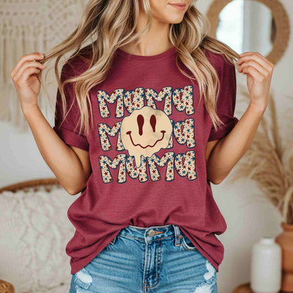 Patriotic Mama Smiley Graphic Tee – Vintage Fourth of July Shirt