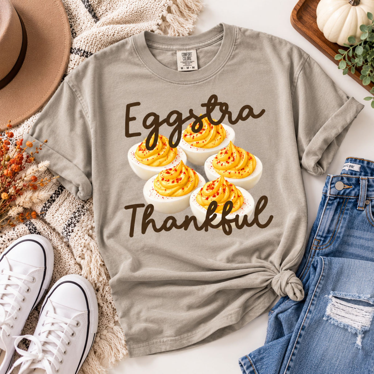 Eggstra Thankful Deviled Eggs Thanksgiving Graphic Tee