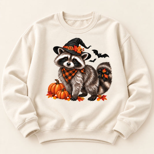 Halloween Raccoon Witch Graphic Crewneck Sweatshirt