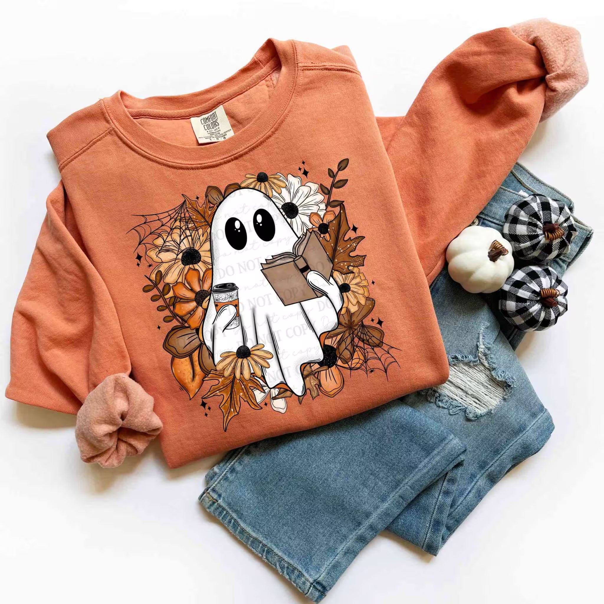 Cute Ghost Reading Book Coffee Fall Sweatshirt