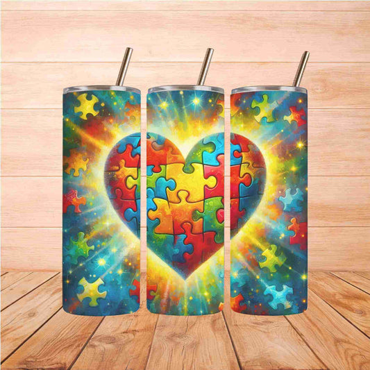 Autism Puzzle Heart | 20oz Tumbler - Becca's Banging Designs LLC