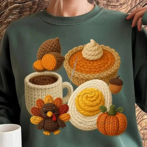 Autumn Knit Food Sweatshirt | Cozy Thanksgiving Crewneck - Becca's Banging Designs