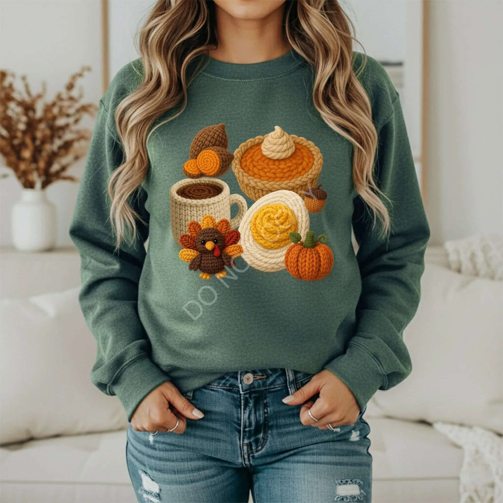 Autumn Knit Food Sweatshirt | Cozy Thanksgiving Crewneck - Becca's Banging Designs