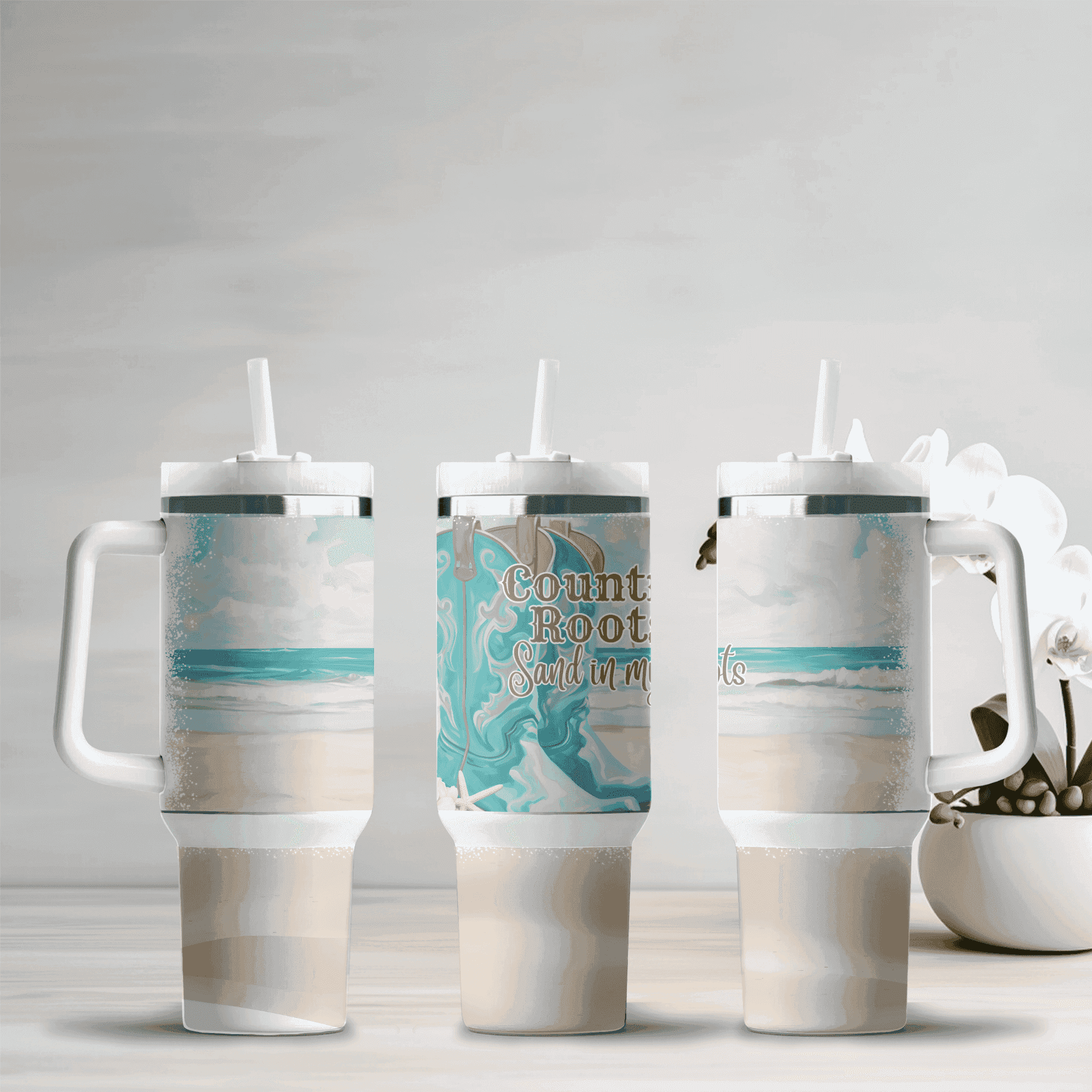 Becca Banging Designs Coastal Beach 40oz Tumbler Cup Becca's Banging Designs