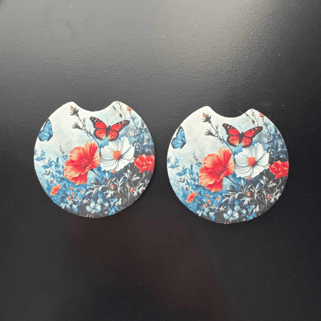 Car Cup Holder Coasters Floral Sunflower Football Design Becca's Banging Designs