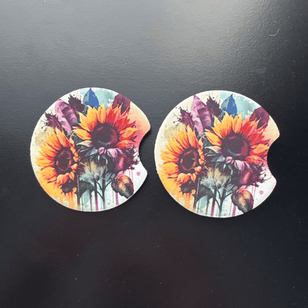 Car Cup Holder Coasters Floral Sunflower Football Design Becca's Banging Designs