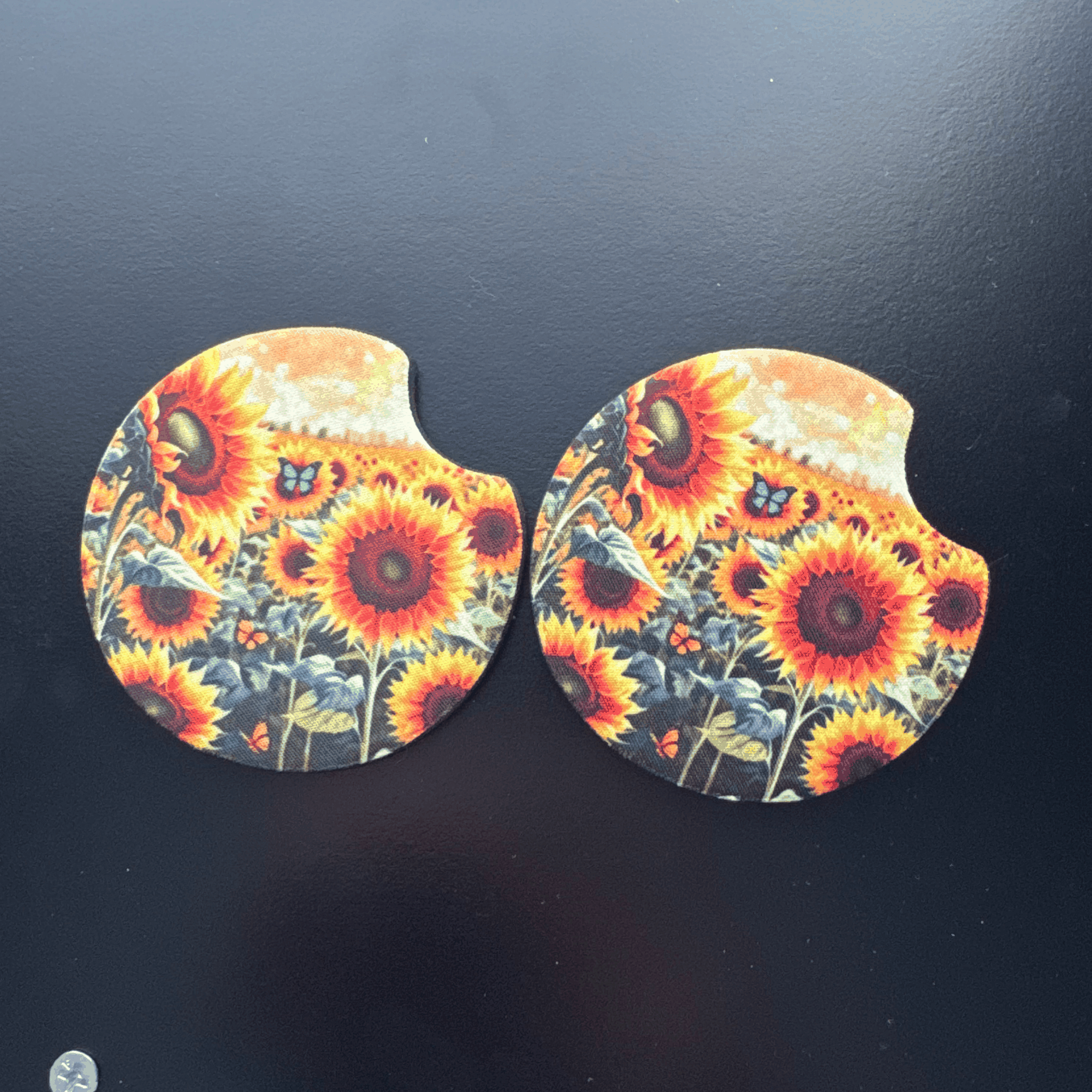 Car Cup Holder Coasters Floral Sunflower Football Design Becca's Banging Designs