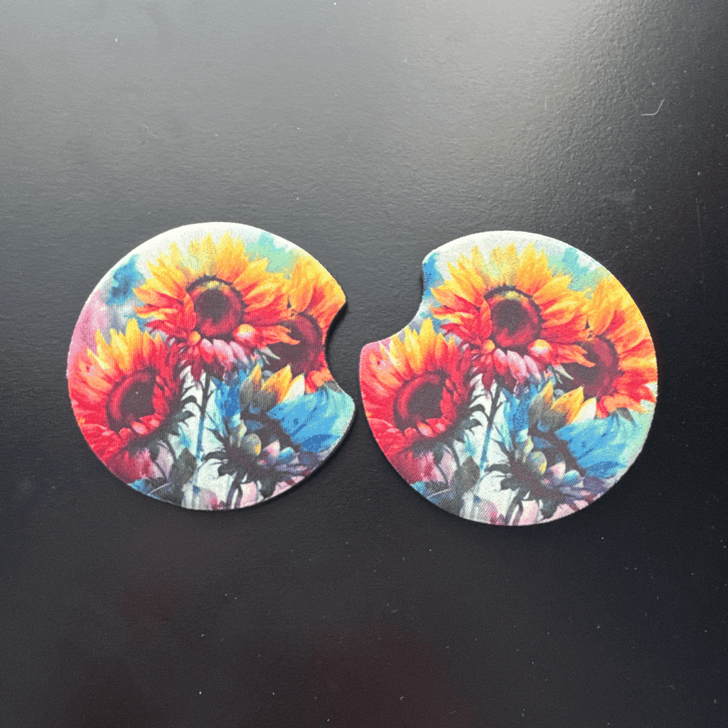 Car Cup Holder Coasters Floral Sunflower Football Design Becca's Banging Designs