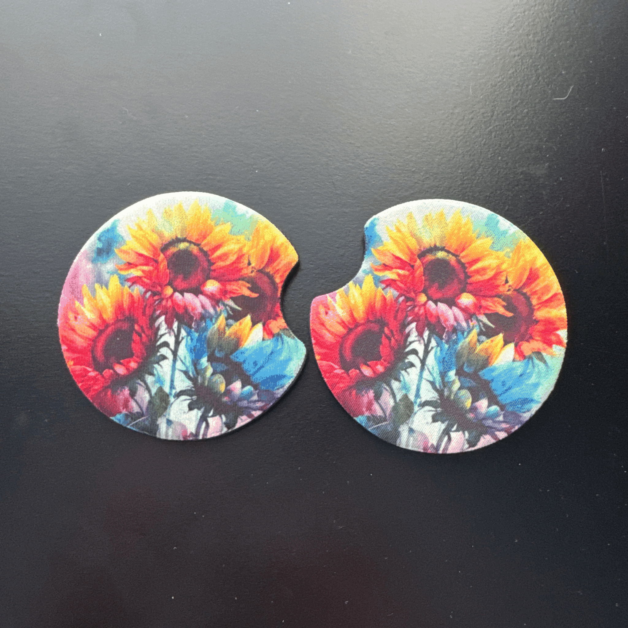 Car Cup Holder Coasters Floral Sunflower Football Design Becca's Banging Designs