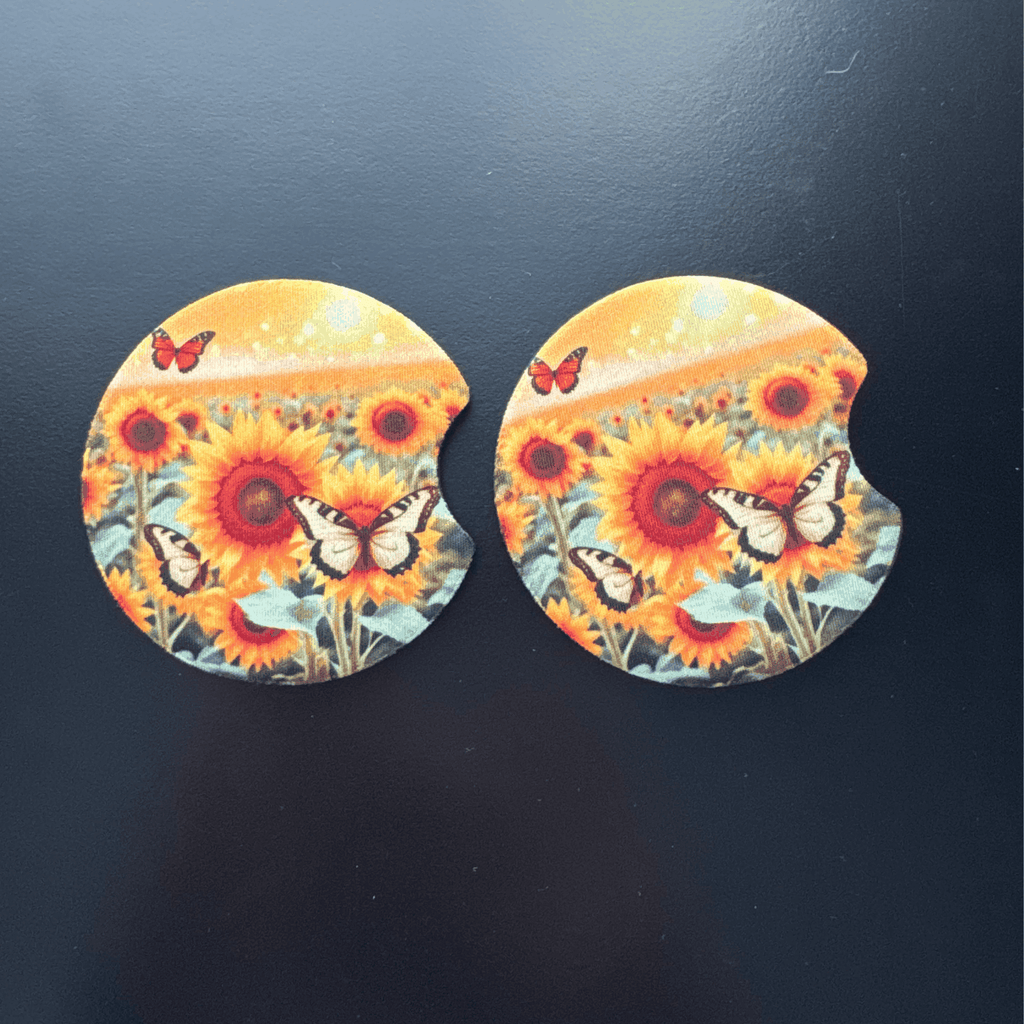 Car Cup Holder Coasters Floral Sunflower Football Design Becca's Banging Designs