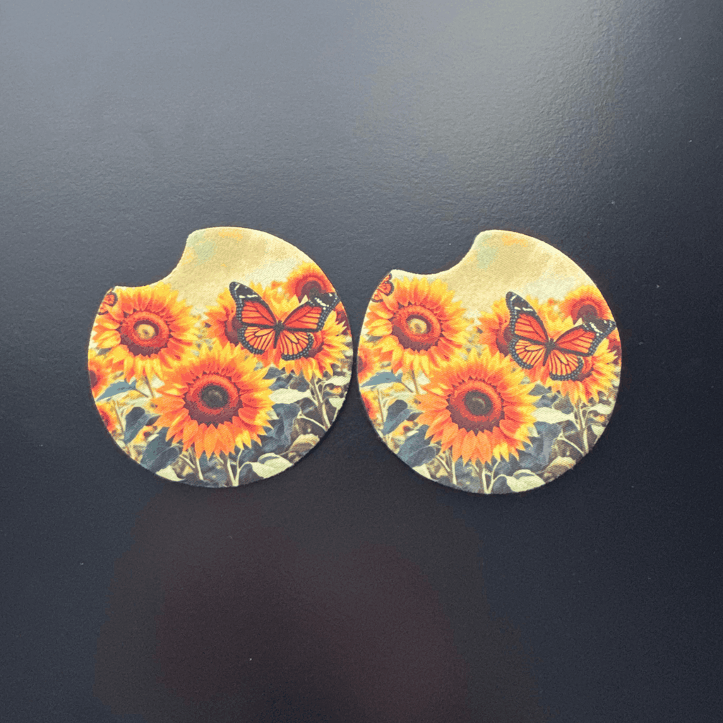 Car Cup Holder Coasters Floral Sunflower Football Design Becca's Banging Designs
