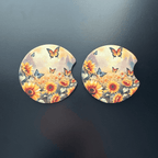 Car Cup Holder Coasters Floral Sunflower Football Design Becca's Banging Designs