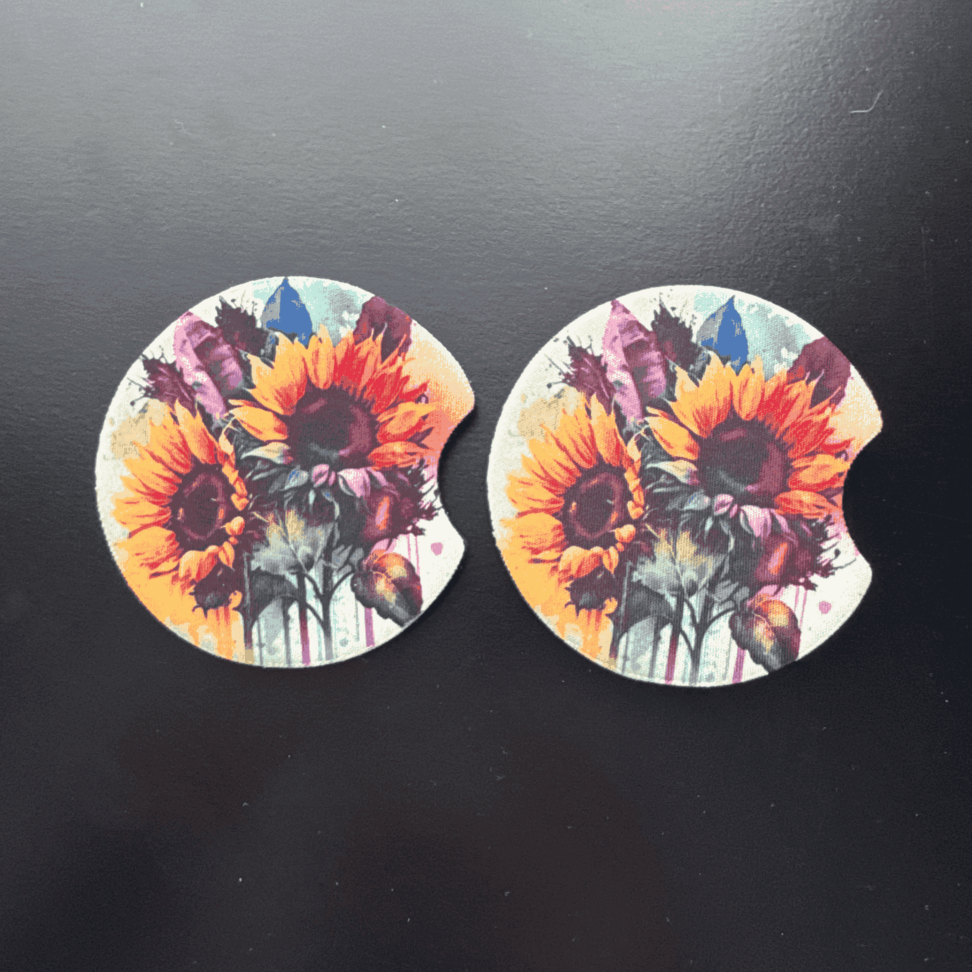 Car Cup Holder Coasters Floral Sunflower Football Design
