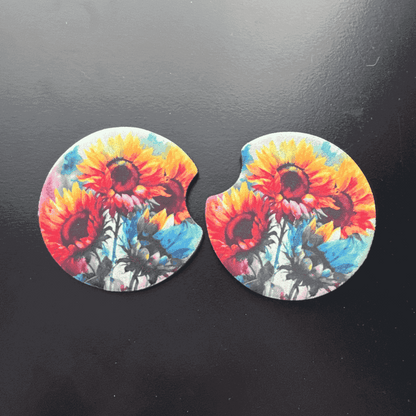 Car Cup Holder Coasters Floral Sunflower Football Design