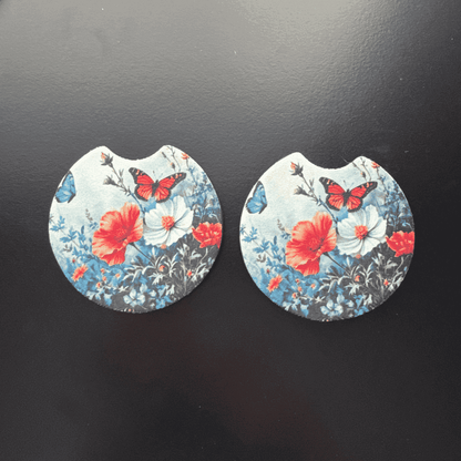 Car Cup Holder Coasters Floral Sunflower Football Design