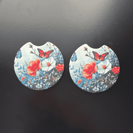 Car Cup Holder Coasters Floral Sunflower Football Design