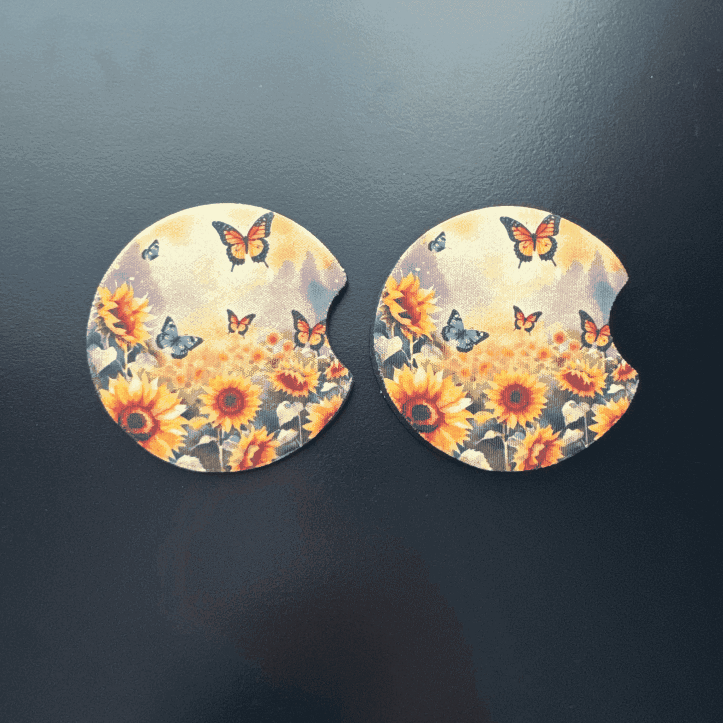 Car Cup Holder Coasters Floral Sunflower Football Design