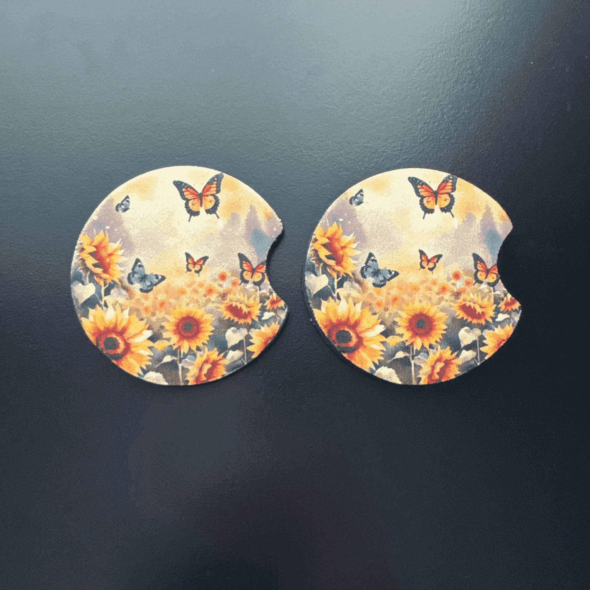 Car Cup Holder Coasters Floral Sunflower Football Design