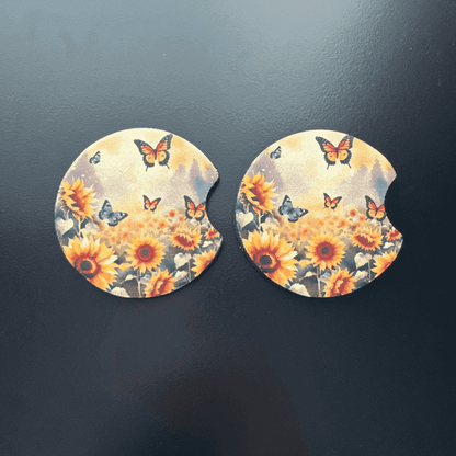 Car Cup Holder Coasters Floral Sunflower Football Design