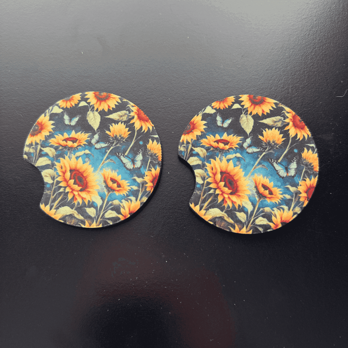Car Cup Holder Coasters Floral Sunflower Football Design