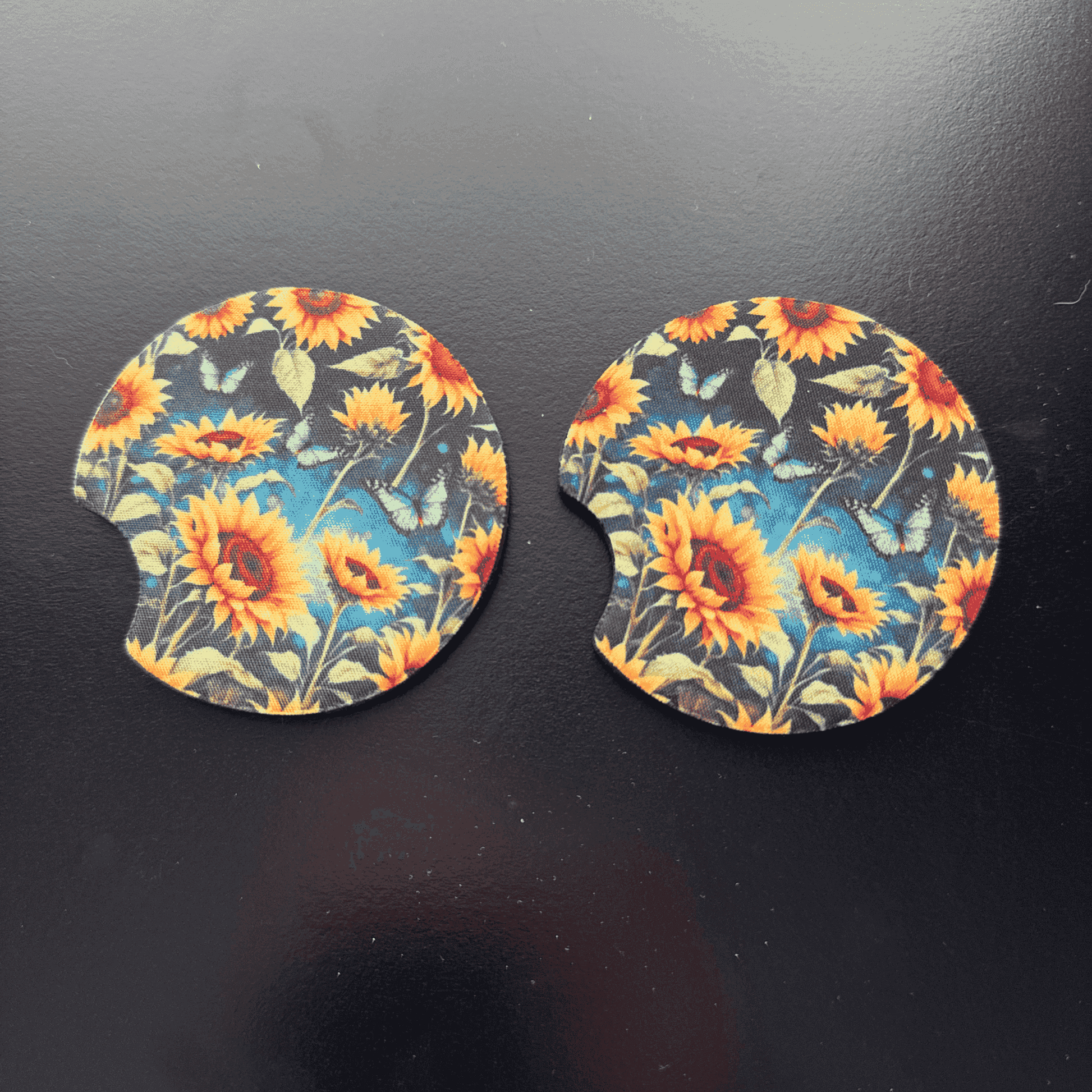 Car Cup Holder Coasters Floral Sunflower Football Design