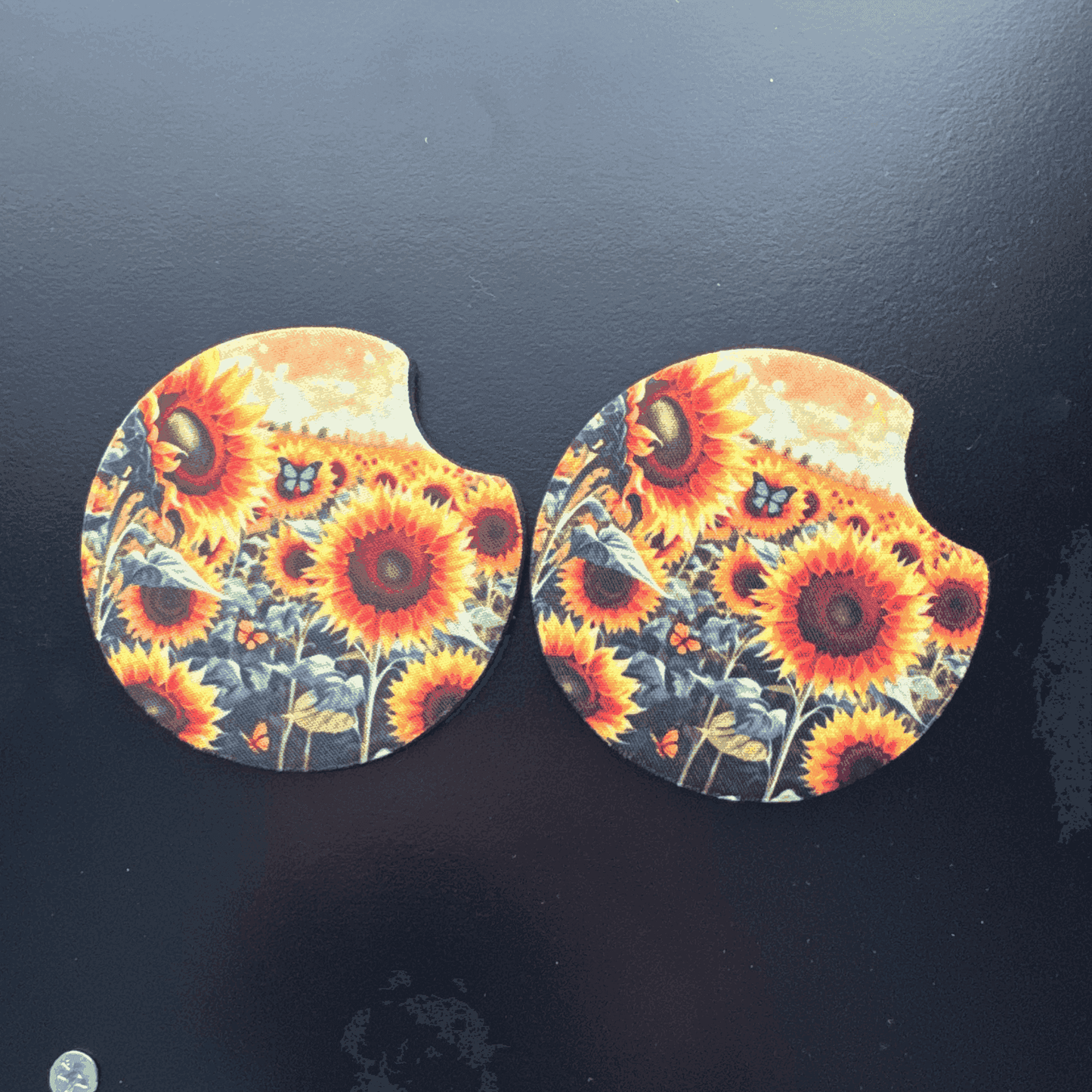 Car Cup Holder Coasters Floral Sunflower Football Design