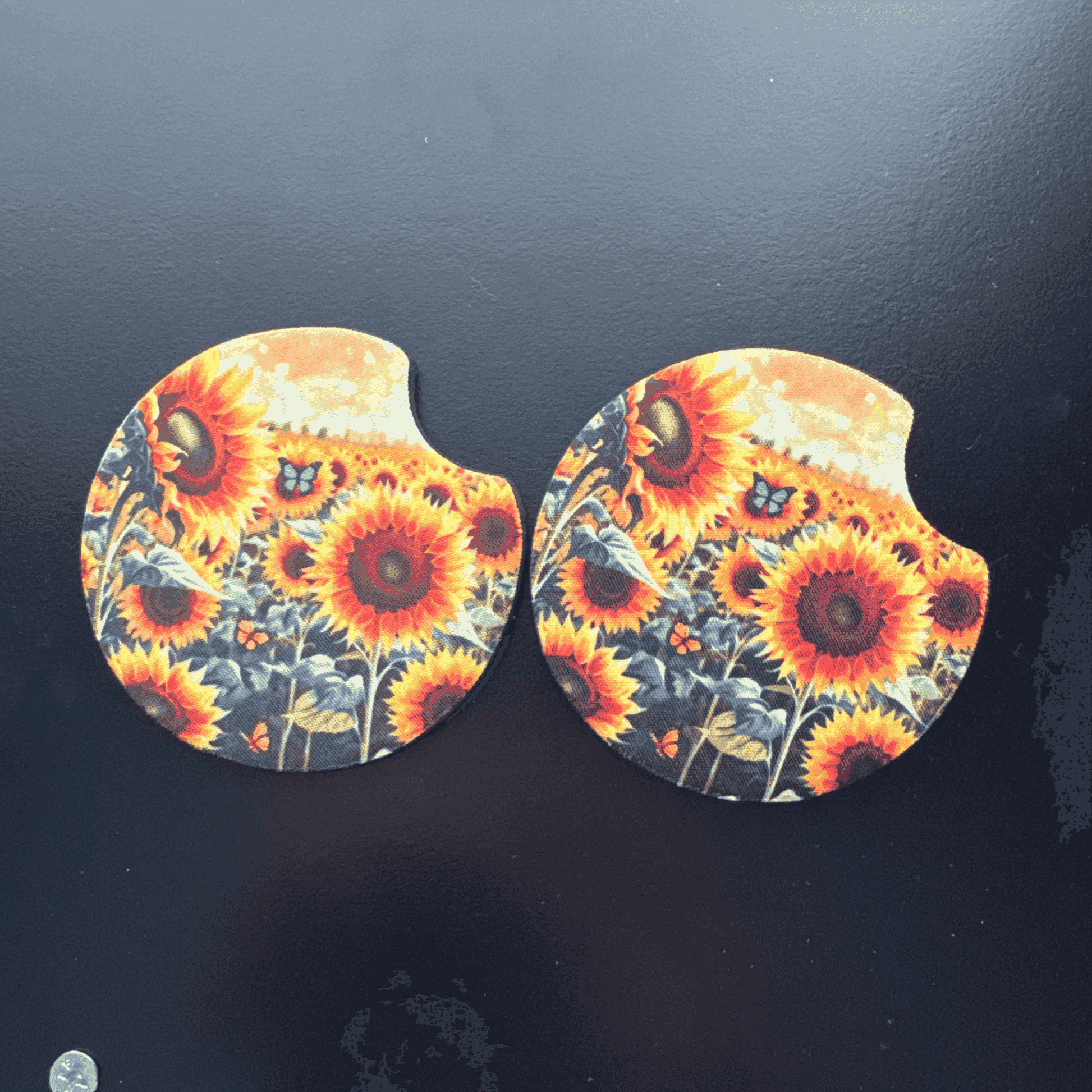 Car Cup Holder Coasters Floral Sunflower Football Design