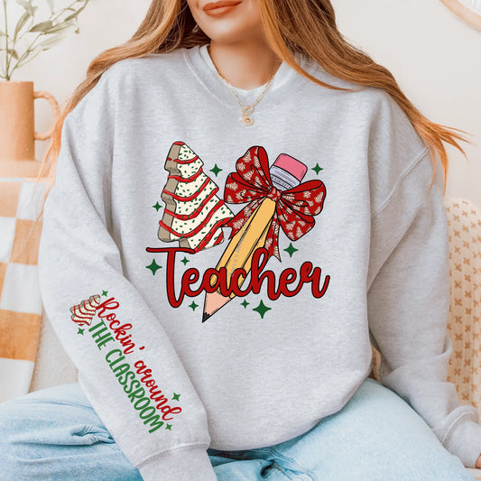 Christmas Teacher Sweatshirt – Holiday Classroom Crewneck with Festive Pencil & Cookie Tree Design Sweatshirt